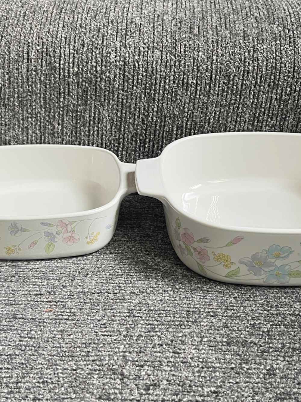 Vntg Corning Ware Pastel Bouquet Ceramic Bakeware Duo